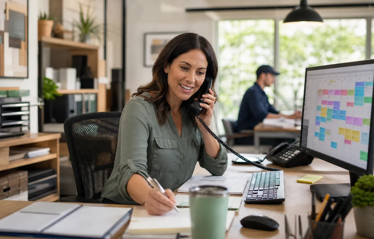 A home-service scheduler confirming an appointment with a homeowner.