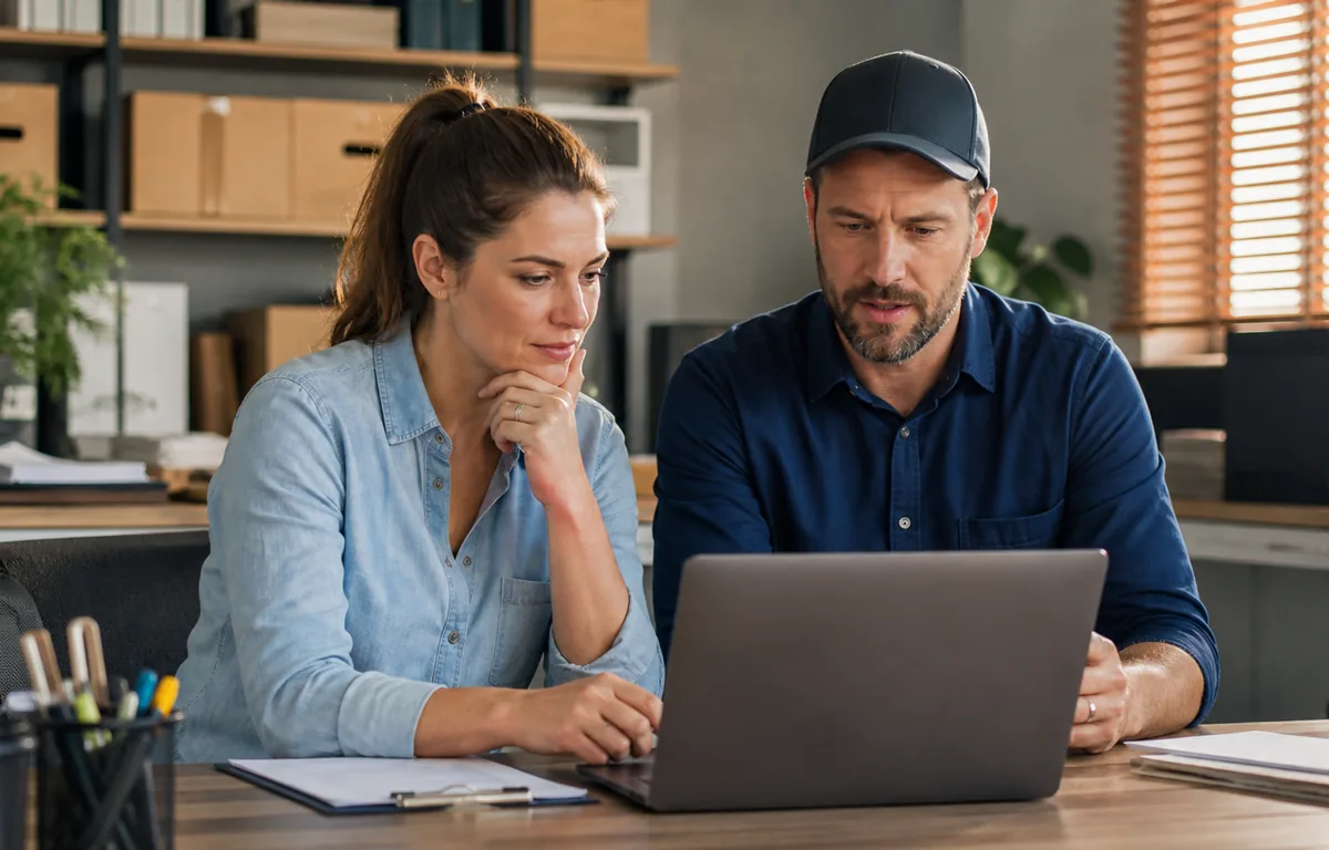A home-service business owner reviewing customer feedback and reputation.