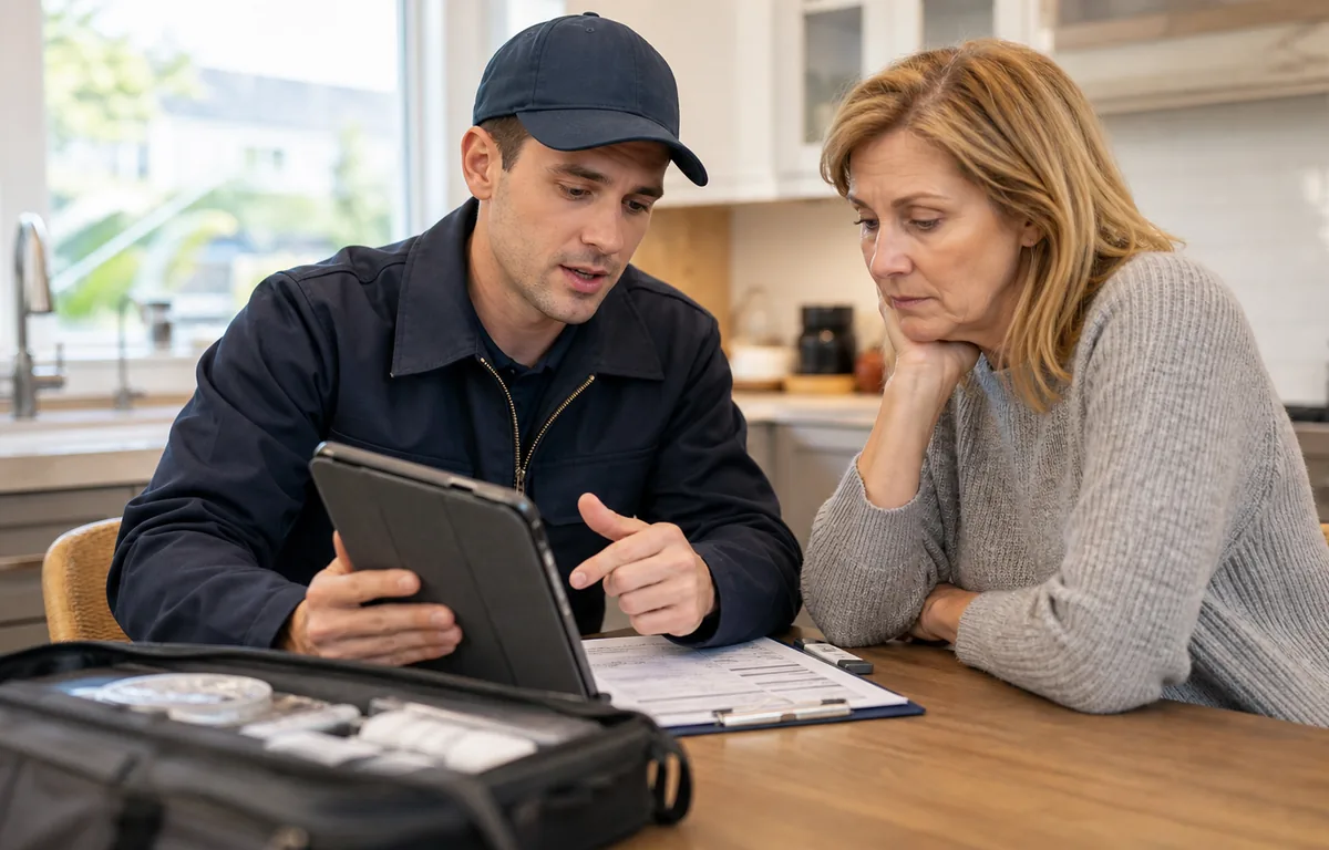 A home-service manager reviewing a documented customer callback.