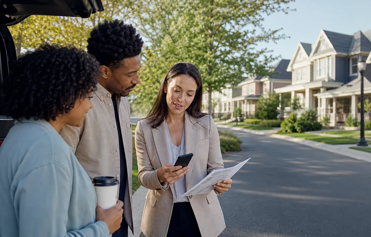 A real-estate professional coordinating a residential showing tour.