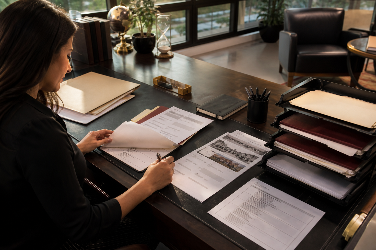 Converse professionals reviewing reusable AI-prepared business documents